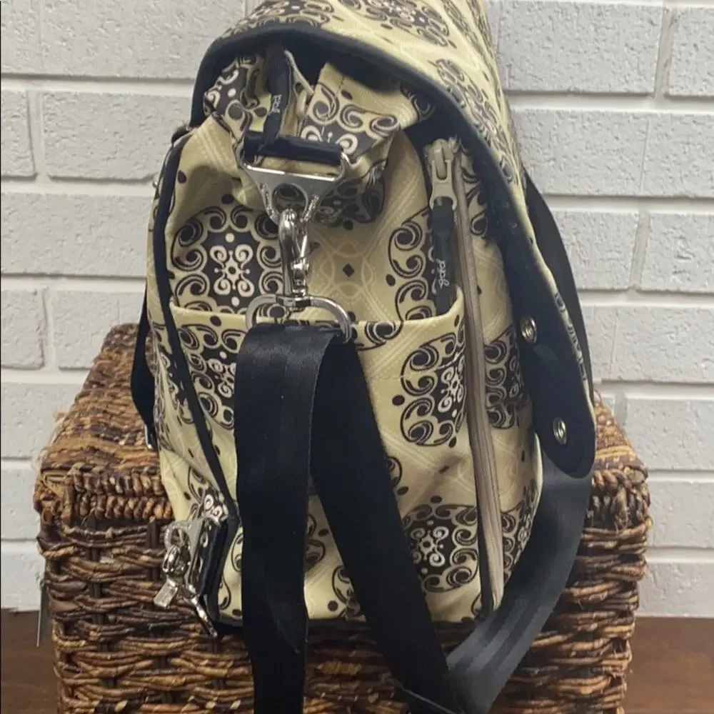 Petunia Pickle Bottom Tan & Black  Print Front Flap Diaper Bag